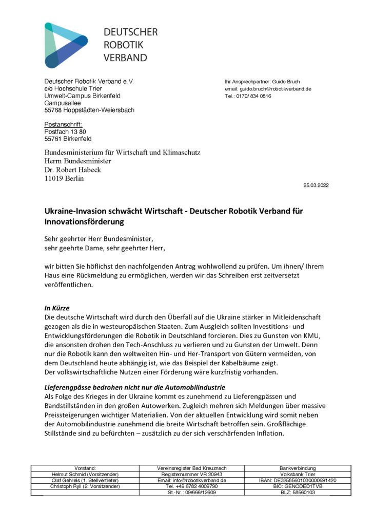 Robotik Verband Forderung nach Förderung Seite 1
