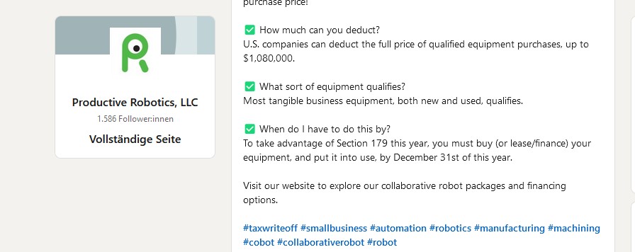 Sofortabschreibungen für Robotik reduziert den Personalmangel